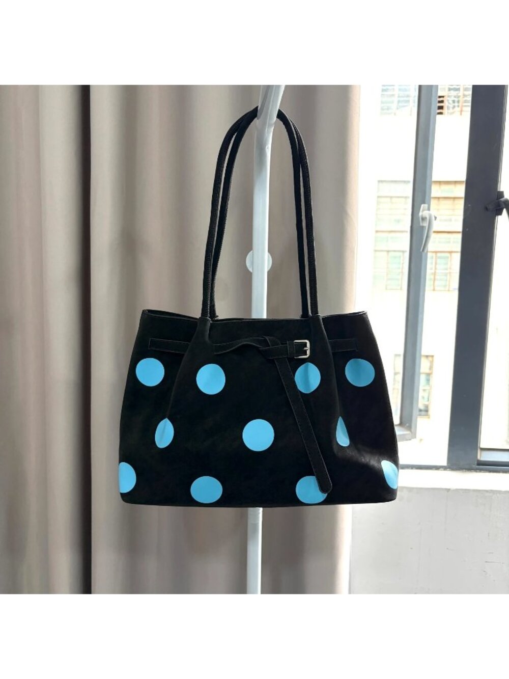 Light Blue Polka Dot Large Tote Bag | Sweet Girl Daily Commuter Shoulder Bag